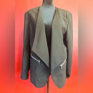 Linea Domani Black Blazer with Waterfall Front and Zipper Details, Size L